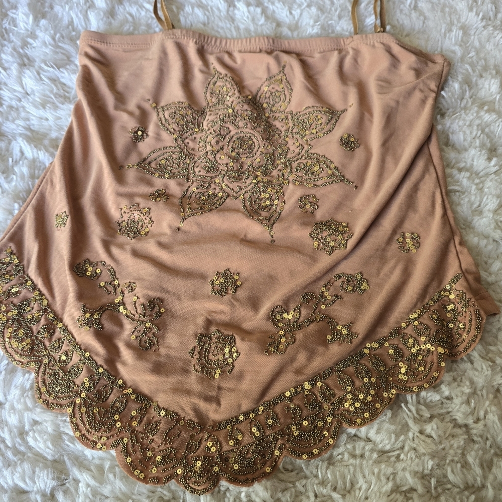 CRESSONG Brown Women's Top Embellished Size Medium Y2k - Picture 4 of 7
